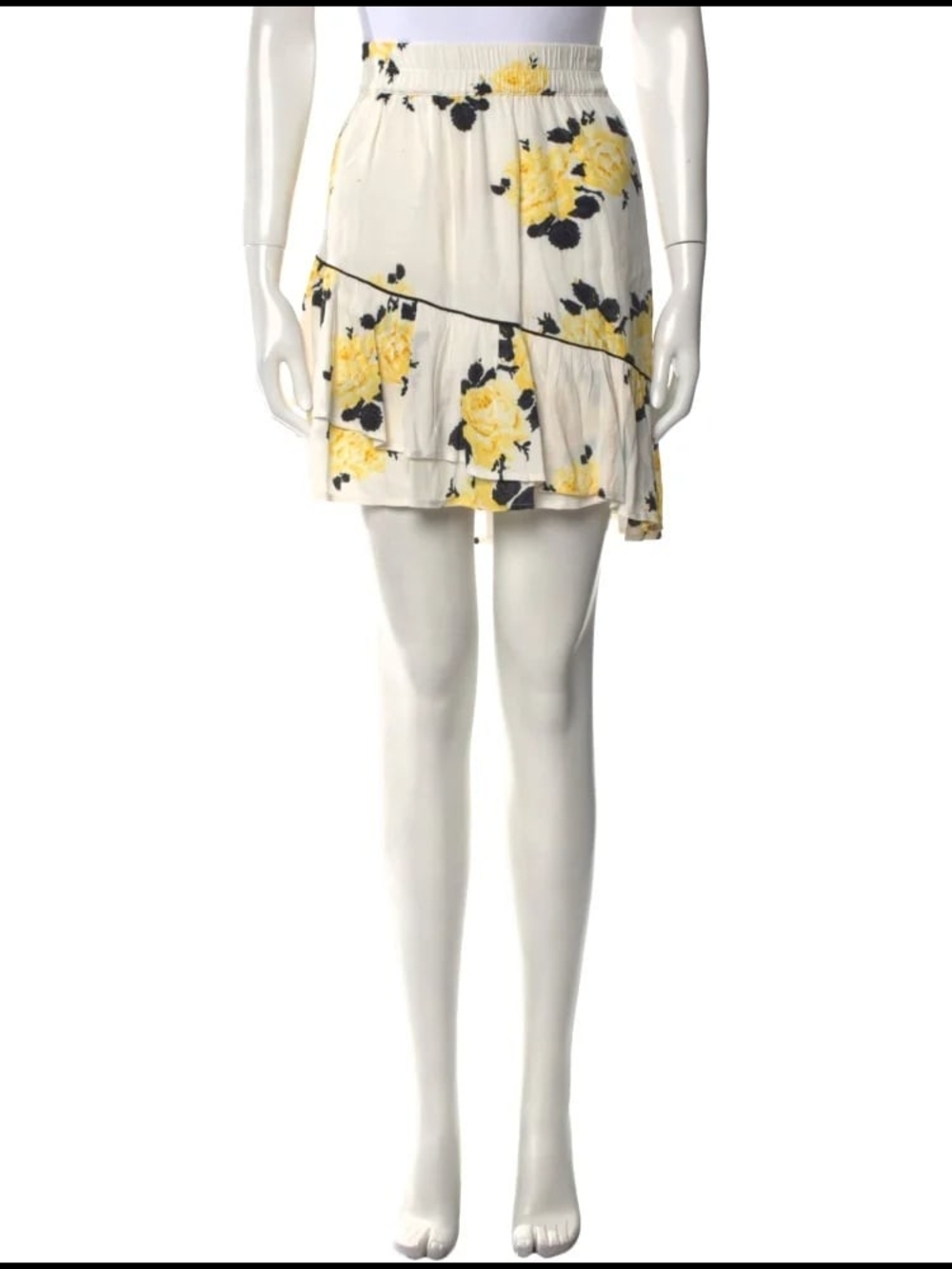 Womens Floral Ruffle Mini Skirt - Yellow Floral Size 38